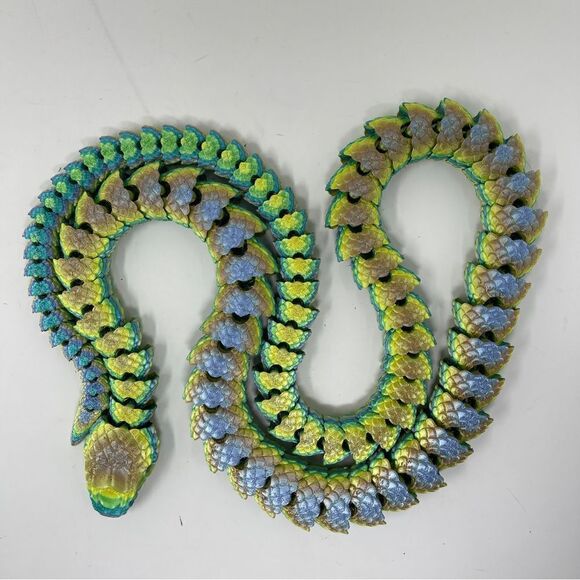 Articulating Snake 3D Printed 5 Feet Long Grass Green Tan Purple Colour Décor - Picture 4 of 7